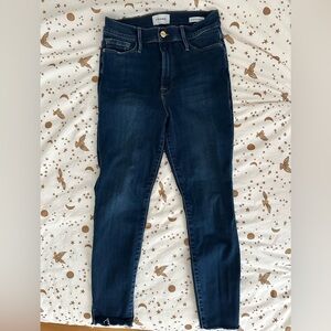 Frame Ali High Rise Cigarette Raw Edge Dark Blue Jeans Size 28
